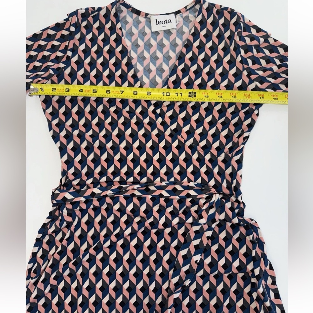 Leota Original Wrap Dress Geometric Handmade In USA navy blush Geometric Sm - Picture 5 of 10